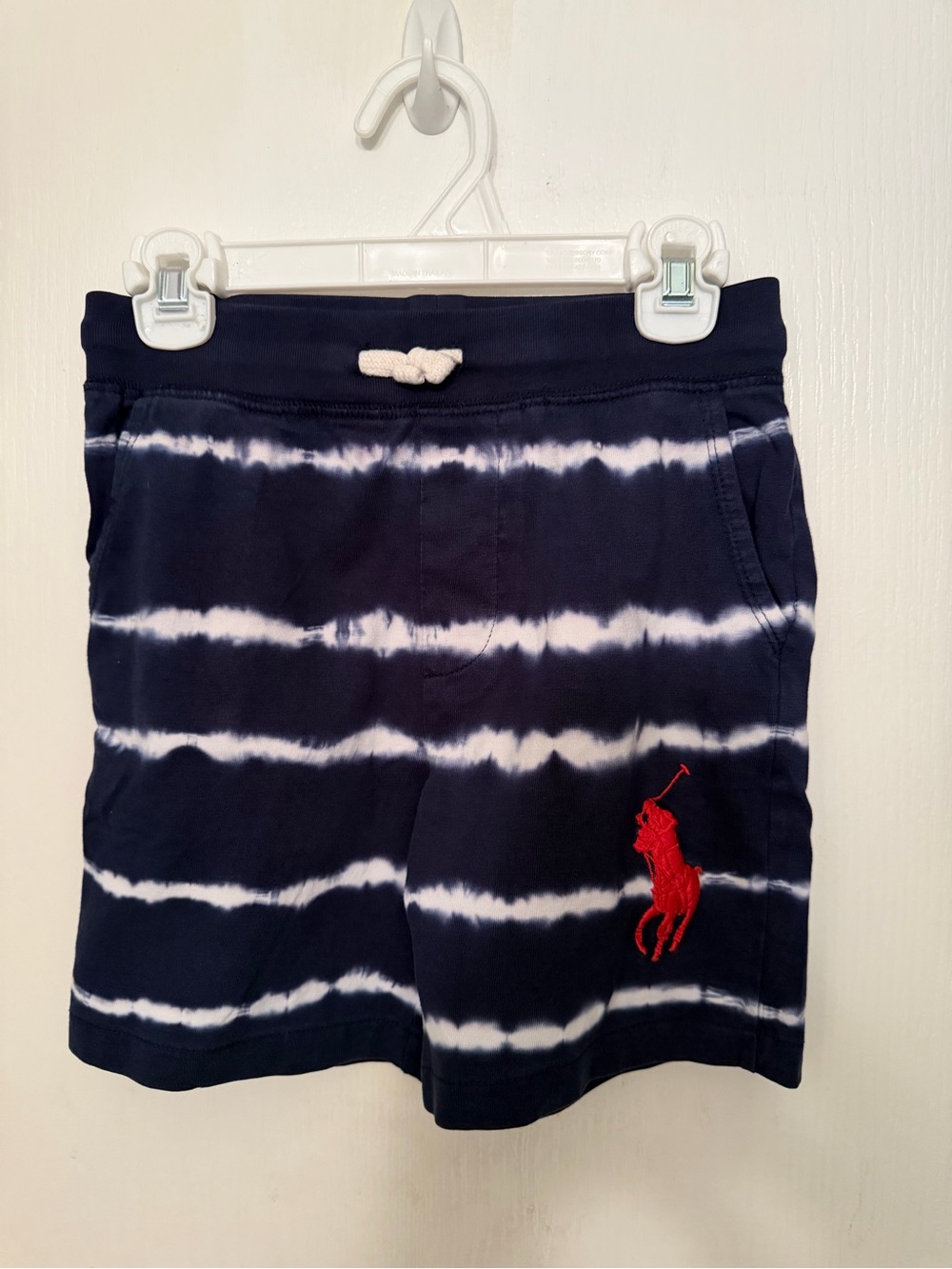 Ralph Lauren Navy & White Tie-Dye Kids Shorts with Red Polo Logo